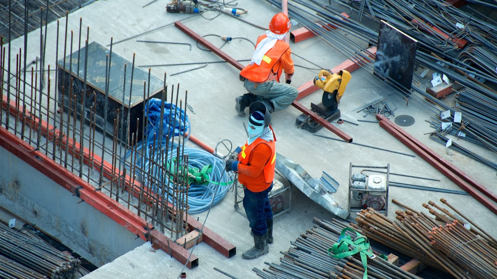 LMS Reinforcing Steel Group crew working with reinforcing steel on a construction site