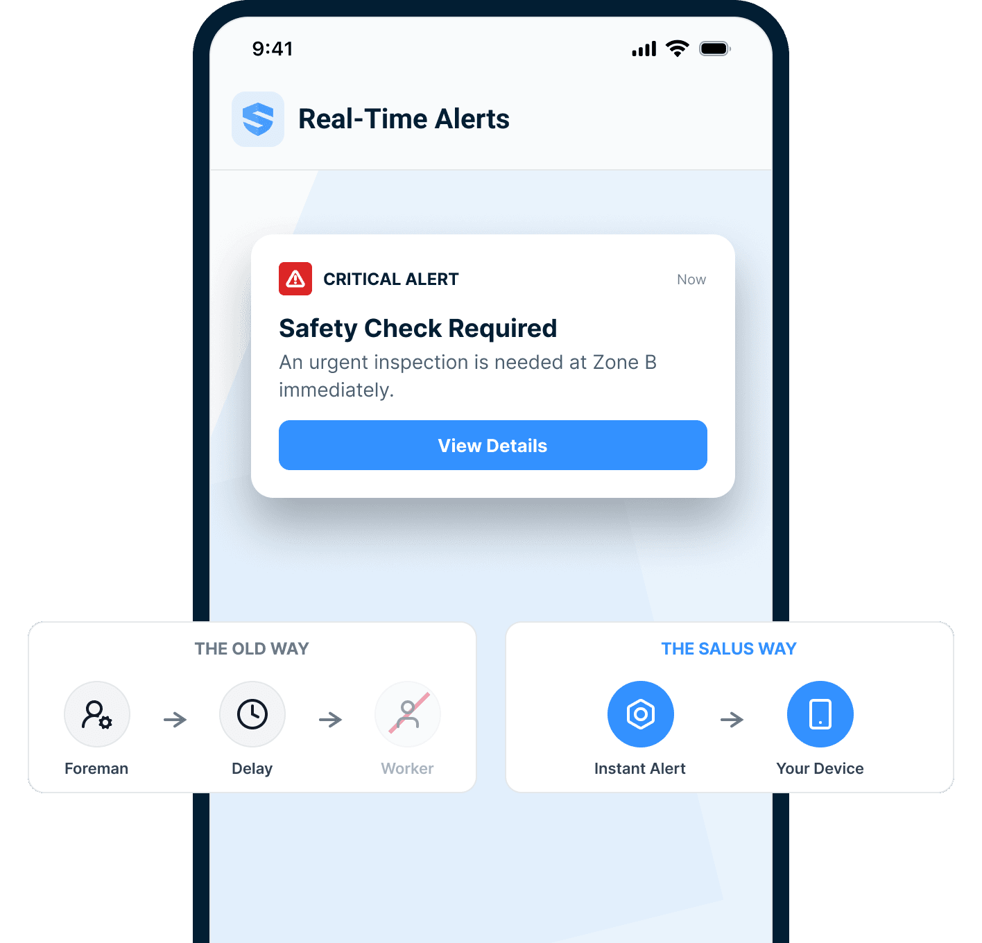 A stand-down bulletin pushes directly to every worker's device on the targeted site at once