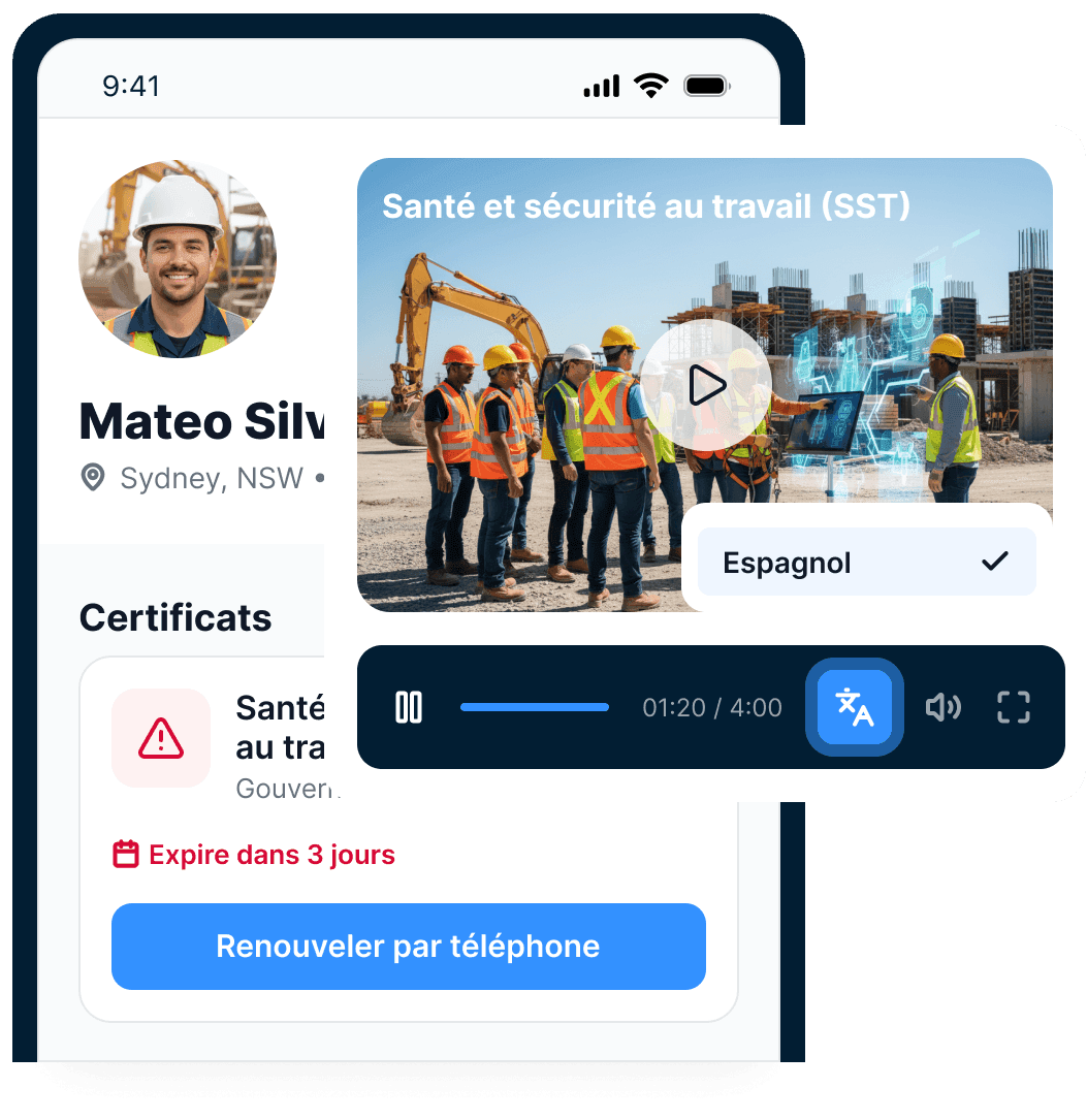Une vidéo de recyclage en espagnol jouant sur un téléphone, avec un bouton « Renouveler sur le téléphone »