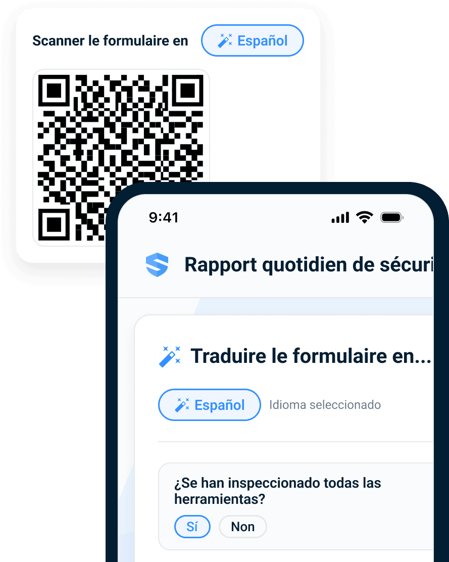Un formulaire QR s’ouvre en espagnol et traduit la soumission