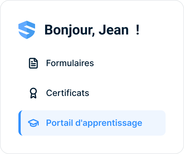 Portail du travailleur affichant les modules de formation aux côtés des formulaires et des certificats