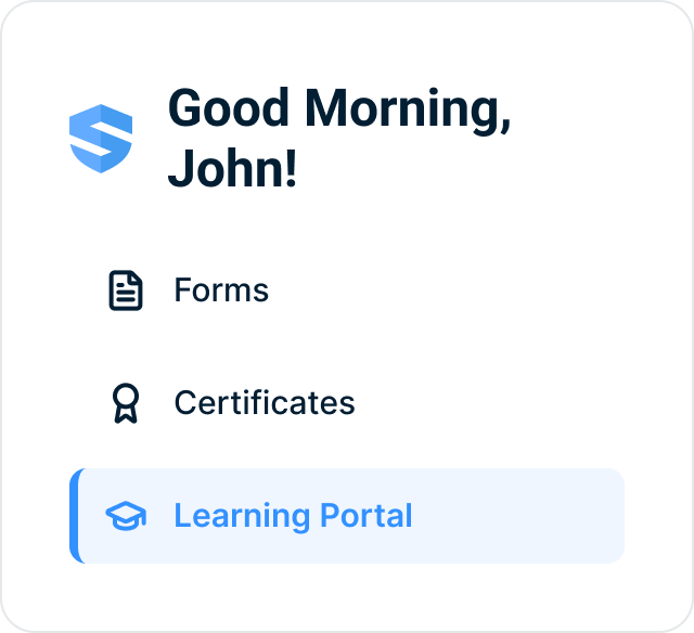 Worker portal showing training modules alongside forms and certificates