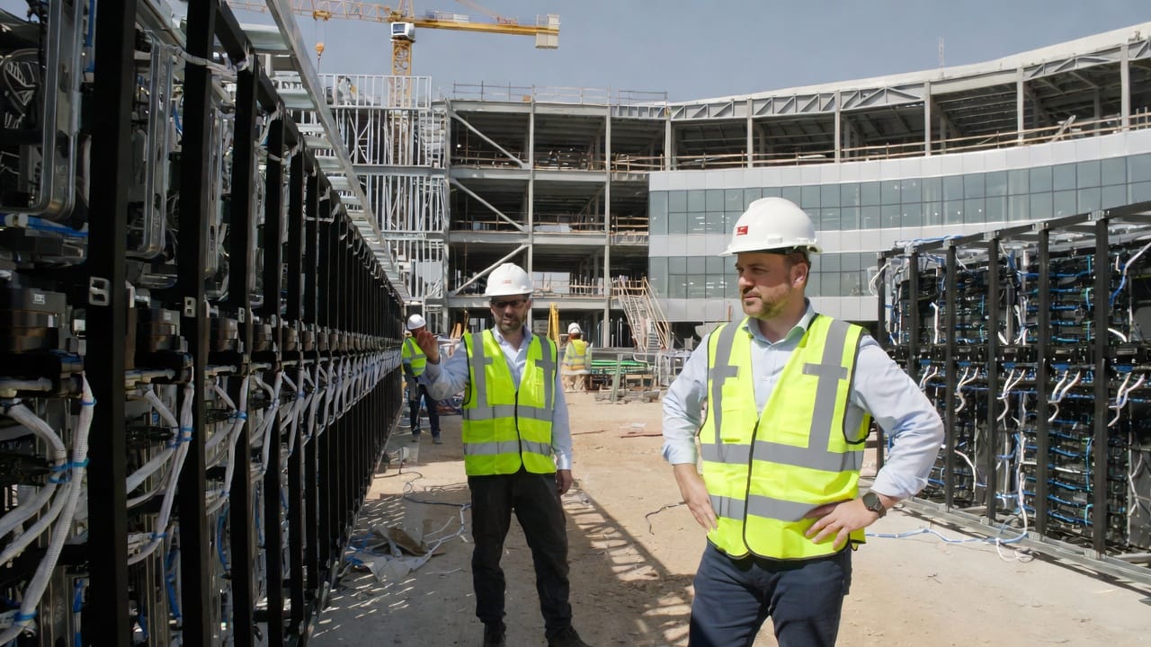 Two company owners walking a commercial jobsite together, back where the business gets built