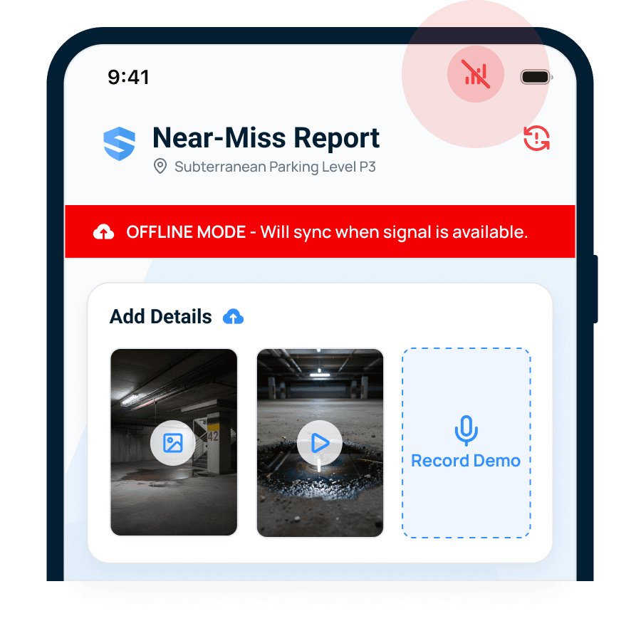 A field observation captured where it happens — photos, video, and a voice note recorded on mobile and turned into a structured inspection record.