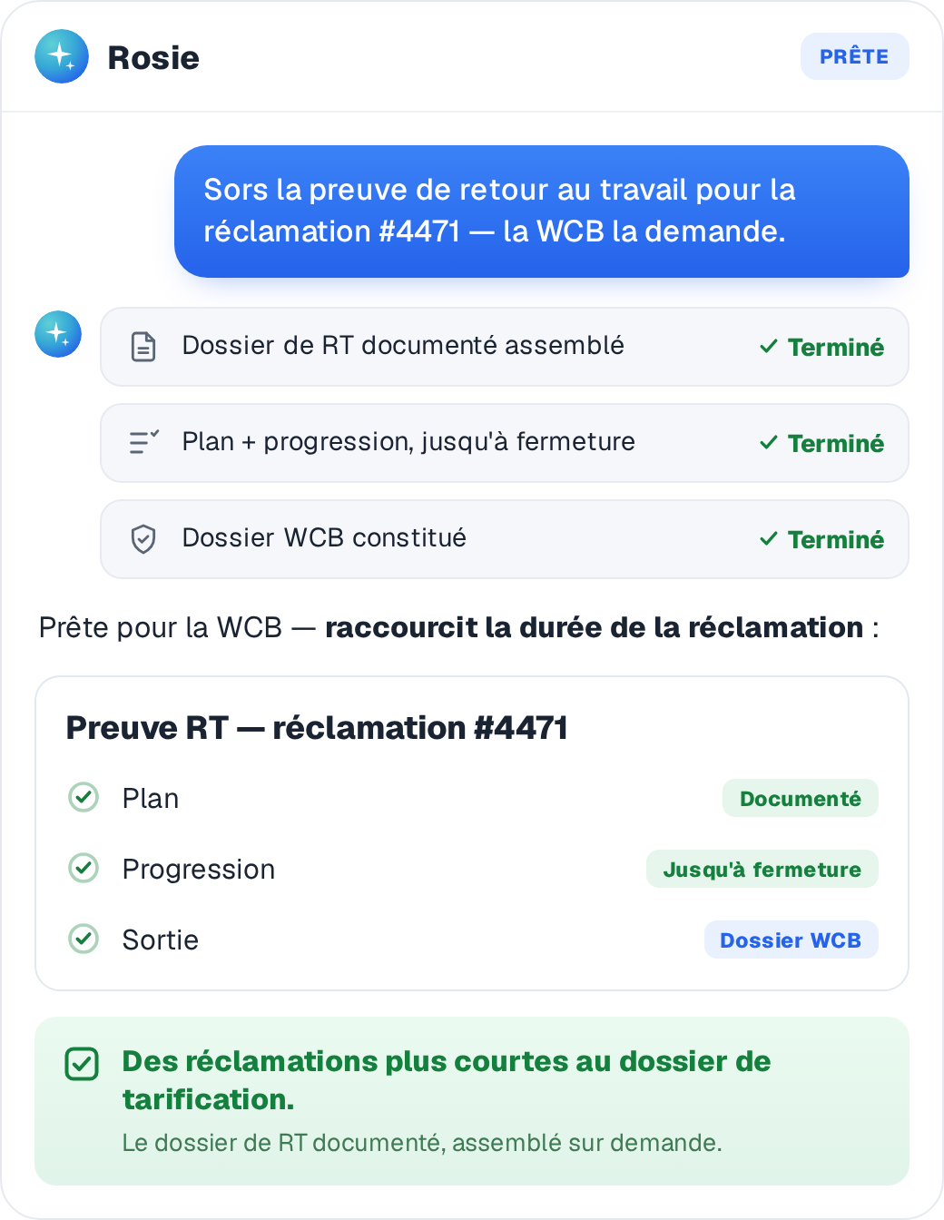 Le dossier de retour au travail documenté assemblé en un dossier WCB sur demande