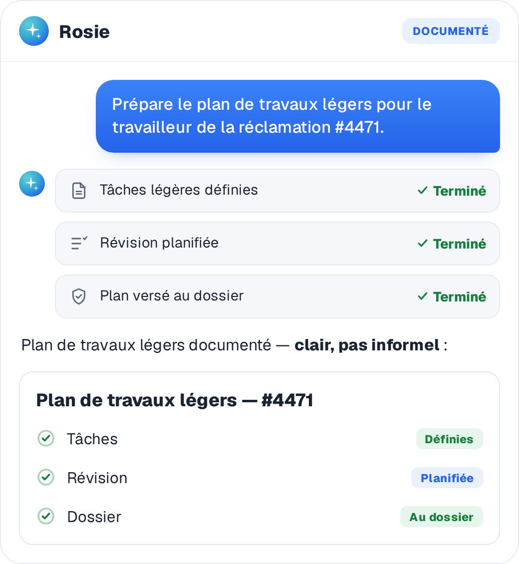 Un plan de travaux légers documenté, avec tâches définies et révision planifiée